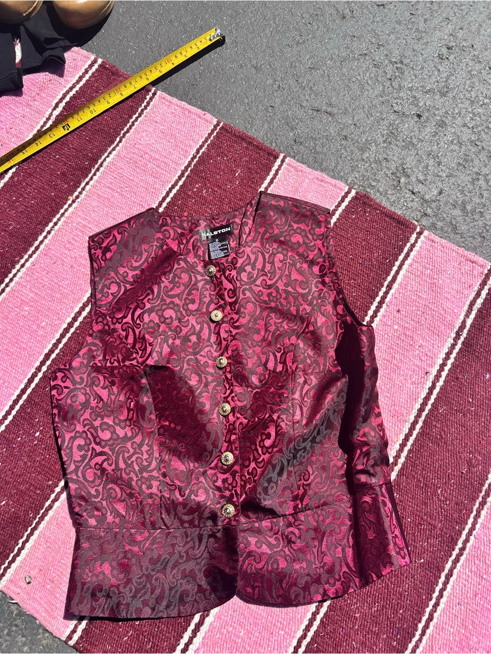 Halston vintage 90s Heritage Burgundy Brocade Button Front Vest